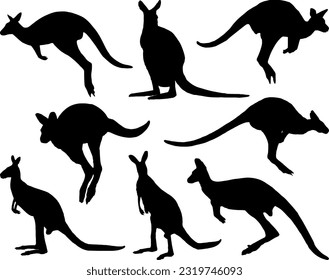 Conjunto de arte vectorial Kangaroo de Silhouette Wallaby