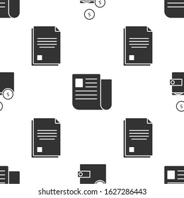 Set Wallet with coins, File document and File document on seamless pattern. Vector