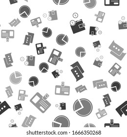 Set Wallet with coins, Pie chart infographic, Speech bubble chat and Identification badge on seamless pattern. Vector