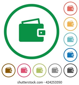 Set of wallet color round outlined flat icons on white background