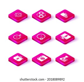 Establecer cartera con símbolo en dólares, libreta de direcciones, Stopwatch, Clock 24 horas, Bolsa de dinero de la calculadora, Monitor de ordenador, monedas y Gear y flechas como icono de concepto de proceso de flujo de trabajo. Vector