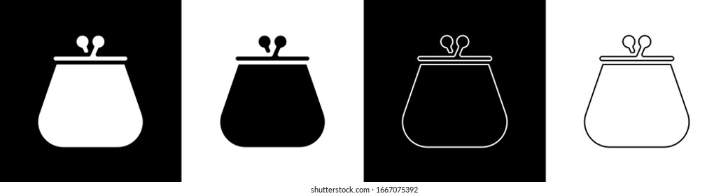 Set Wallet icon isolated on black and white background. Purse icon. Cash savings symbol.  Vector Illustration