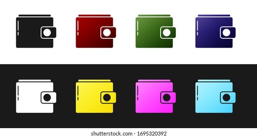 Set Wallet icon isolated on black and white background. Purse icon. Cash savings symbol. Vector Illustration