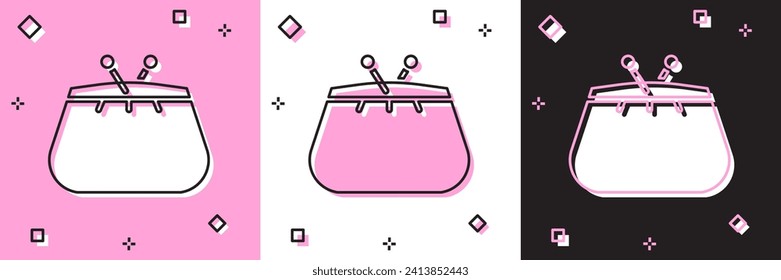 Set Wallet icon isolated on pink and white, black background. Purse icon. Cash savings symbol.  Vector Illustration