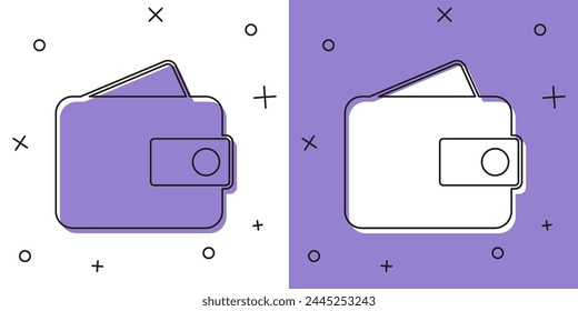 Set Wallet icon isolated on white and purple background. Purse icon. Cash savings symbol.  Vector
