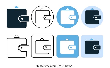 set of wallet icon line stroke and flat, wallet money pay payment cash icon simple black