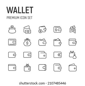Set of wallet line icons. Premium pack of signs in trendy style. Pixel perfect objects for UI, apps and web.