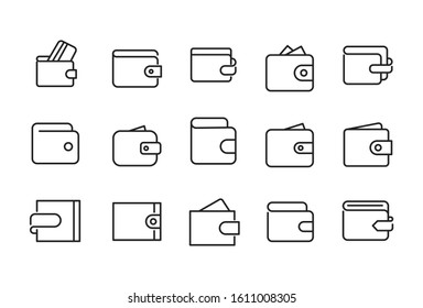 Set of wallet related vector line icons. Premium linear symbols pack. Vector illustration isolated on a white background. Web symbols for web sites and mobile app. Trendy design. 