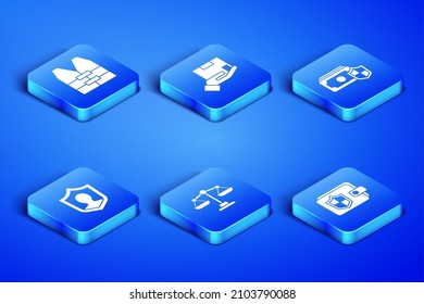 Set Wallet with shield, Life jacket, Scales of justice, insurance, Delivery and Money icon. Vector