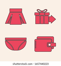 Set Wallet, Skirt, Gift box and Underwear icon. Vector