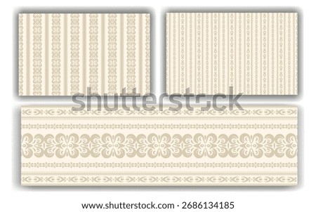 Set of wallpaper Seamless pattern. Monochrome beige background with vertical stripes in pastel color and a border molding in classic style European interiors. For high-end wallpaper, drapery, fabric.
