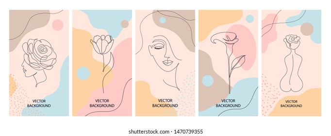 Set Of Wallpaper For Social Media Stories, Cards, Flyer, Poster, Banners And Other Promotion.Beauty And Fashion Concept.