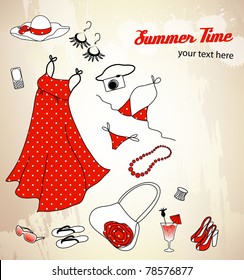 Set of waman summer icons