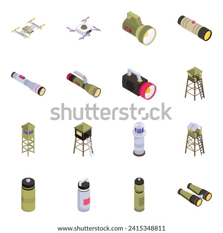 Set of War Equipment Isometric Icons 

