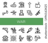 Set of war icons such as Soldier, Gun, Submarine, Paintball gun, Camouflage, Throne, Mace, Paintball, Bomb, Assault rifle, Gas mask, Radar, Water gun, Medieval, Weapon, Sword , war