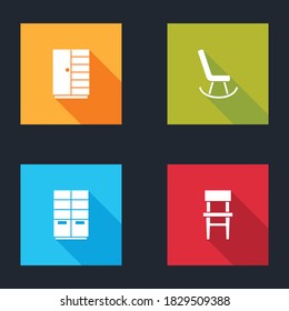 Set Wardrobe, Armchair, and Chair icon. Vector.