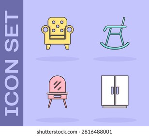 Set Wardrobe, Armchair, Dressing table and  icon. Vector