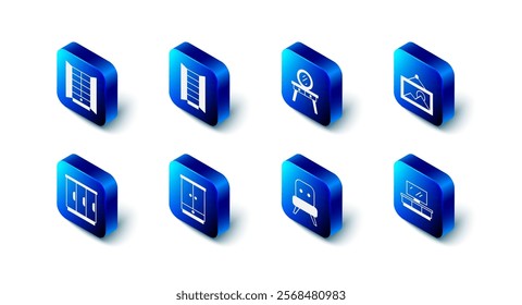 Set Wardrobe, Dressing table, Picture, TV stand, Armchair,  and  icon. Vector