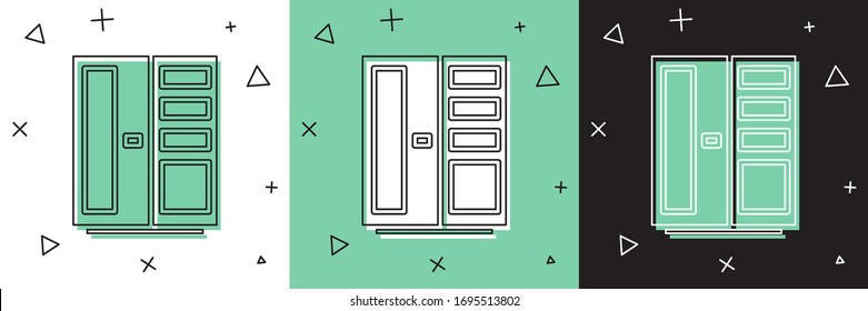 Set Wardrobe icon isolated on white and green, black background.  Vector Illustration