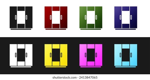 Ajuste el icono de Wardrobe aislado en fondo blanco y negro.  Vector