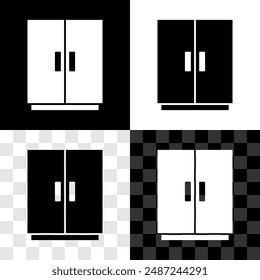 Set Wardrobe icon isolated on black and white, transparent background.  Vector