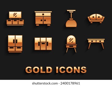Set Wardrobe, Sofa, Office desk, Dressing table, Lamp hanging, TV stand and Furniture nightstand icon. Vector