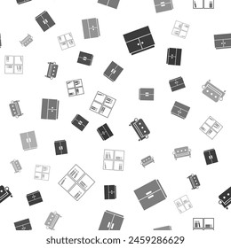 Set Wardrobe, , Sofa and Shelf with books on seamless pattern. Vector