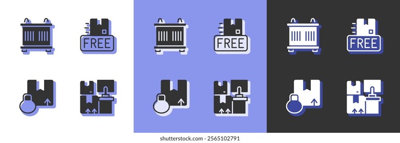 Set Warehouse with boxes, Container, Carton cardboard and Cardboard free symbol icon. Vector