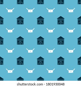 Set Warehouse  and Cardboard box with traffic symbol  on seamless pattern. Vector