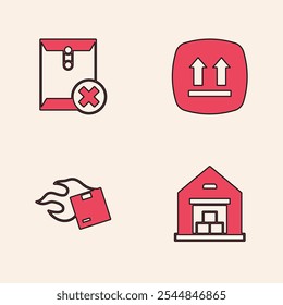 Almacén del sistema, sobre del Borrar, este lado hacia arriba y el icono de la caja de cartón del cartón. Vector