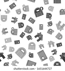 Set Warehouse with dollar symbol, Hanging sign with text Online Sale, House and Warehouse on seamless pattern. Vector