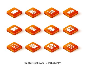 Set Lager, Grafiktablett, Kühlschrank, Tastatur, Kaffeemaschine, Drucker, Steckdose und Waschmaschine Symbol. Vektorgrafik
