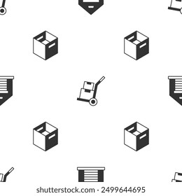 Set Warehouse, Hand truck and boxes and Carton cardboard on seamless pattern. Vector