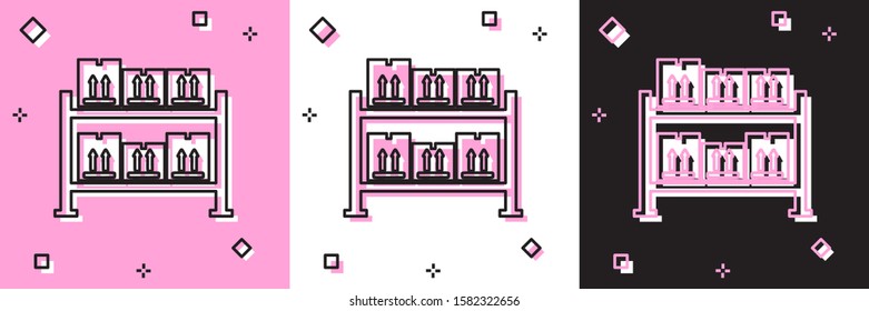 Set Warehouse icon isolated on pink and white, black background.  Vector Illustration