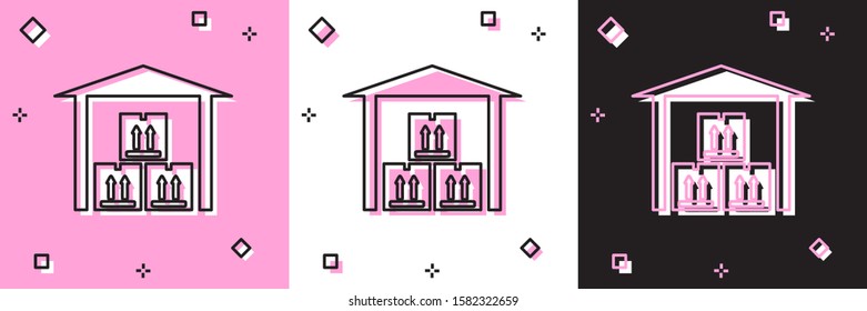 Set Warehouse icon isolated on pink and white, black background.  Vector Illustration