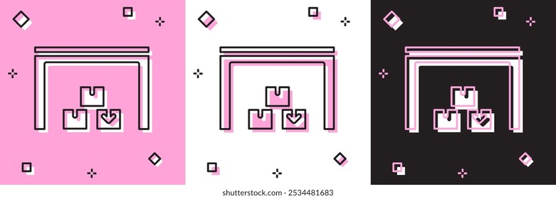 Set Warehouse icon isolated on pink and white, black background.  Vector