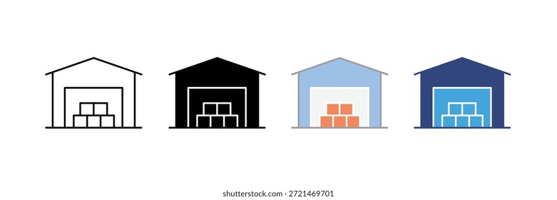 conjunto de ícone de depósito conjunto. logística, armazenamento e símbolo de gerenciamento de inventário. ilustração vetorial