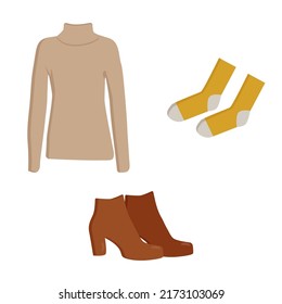 set of warm autumn clothes sweater socks shoes