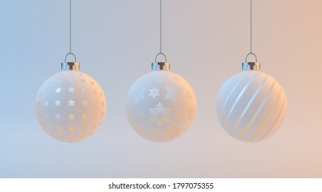 Juego de bolas de Navidad de colores cálidos. 3d Escena con elementos festivos de diseño vectorial de año nuevo