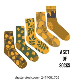 Set of warm colorful child warm socks in simple naive style, vector