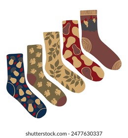 Set of warm colorful child socks in simple naive style, vector