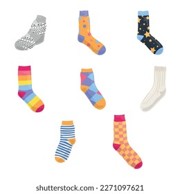 Set of warm knitted socks on white background