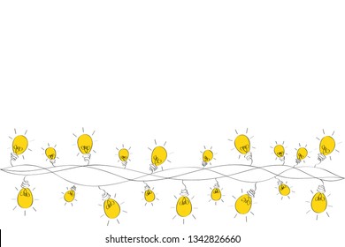 A set of warm light bulb garlands, holiday decorations. The lamps. Glowing Christmas lights. Vector on white background.