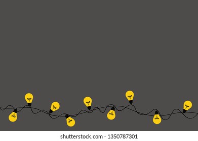 A set of warm light bulb garlands, holiday decorations. The lamps. Glowing Christmas lights. Vector on dark grey background.