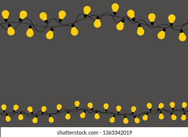 A set of warm light bulb garlands, holiday decorations. The lamps. Glowing Christmas lights. Vector on dark grey background.
