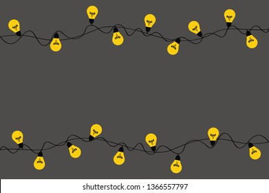 A set of warm light bulb garlands, holiday decorations. The lamps. Glowing Christmas lights. Vector on dark grey background.