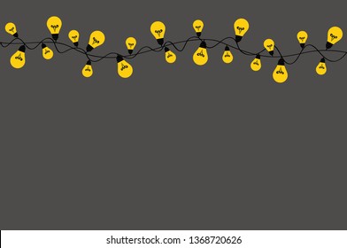 A set of warm light bulb garlands, holiday decorations. The lamps. Glowing Christmas lights. Vector on dark grey background.