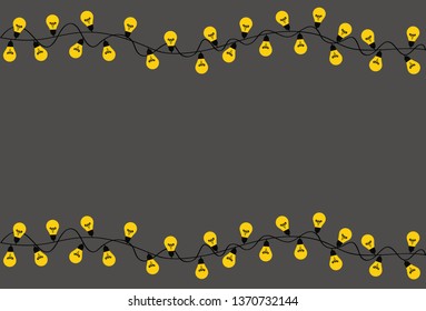 A set of warm light bulb garlands, holiday decorations. The lamps. Glowing Christmas lights. Vector on dark grey background.