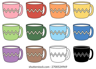Set of Warm Milk Mug 12 Colors Illustration Elements