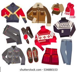 set of warm winter fashion clothes (vector illustration)